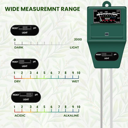 3-in-1 pH Meter for Soil Testing – With Moisture & Light Sensor Ideal for Home Gardening