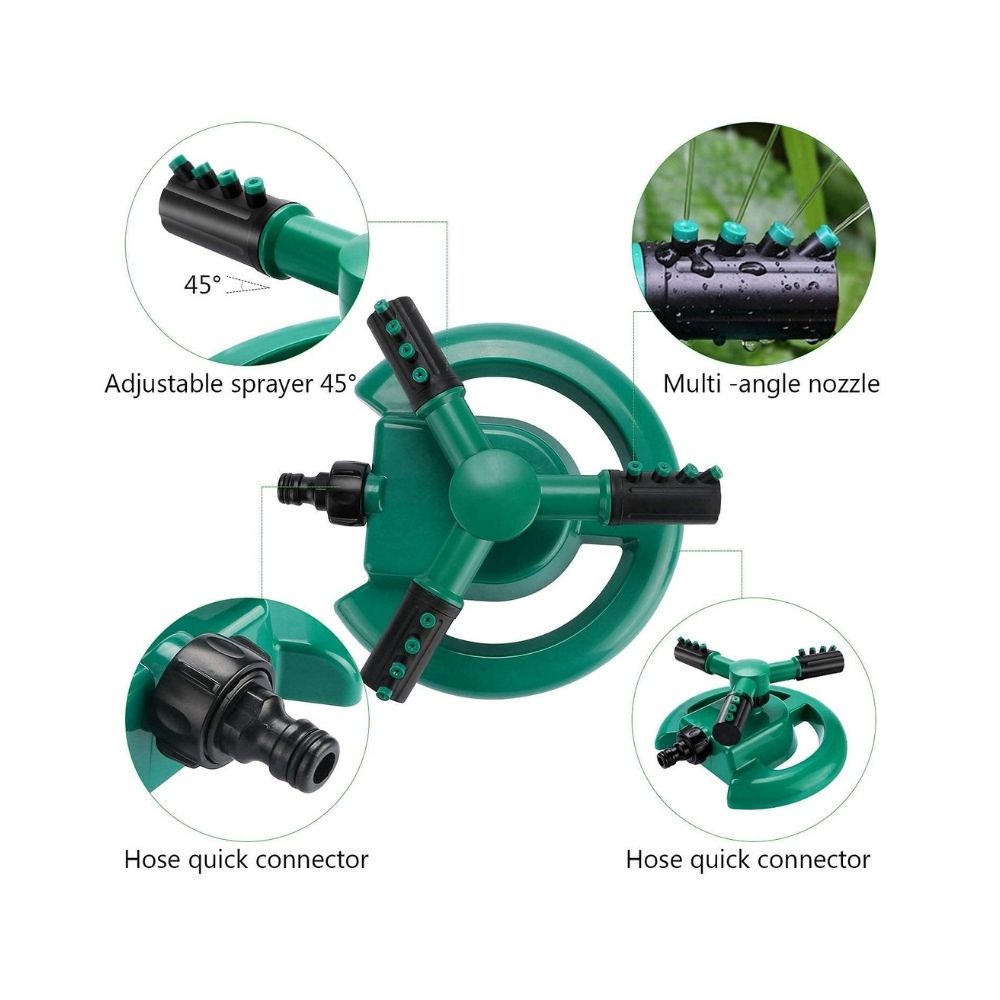 3-in-1 Garden Sprinkler Automatic 360° Rotating Adjustable Arms for Garden, Yard, and Hose Irrigation