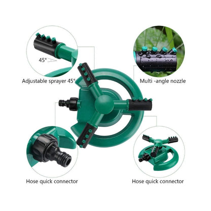 3-in-1 Garden Sprinkler Automatic 360° Rotating Adjustable Arms for Garden, Yard, and Hose Irrigation