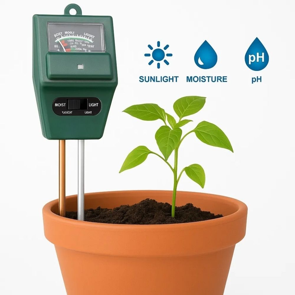 3-in-1 pH Meter for Soil Testing – With Moisture & Light Sensor Ideal for Home Gardening