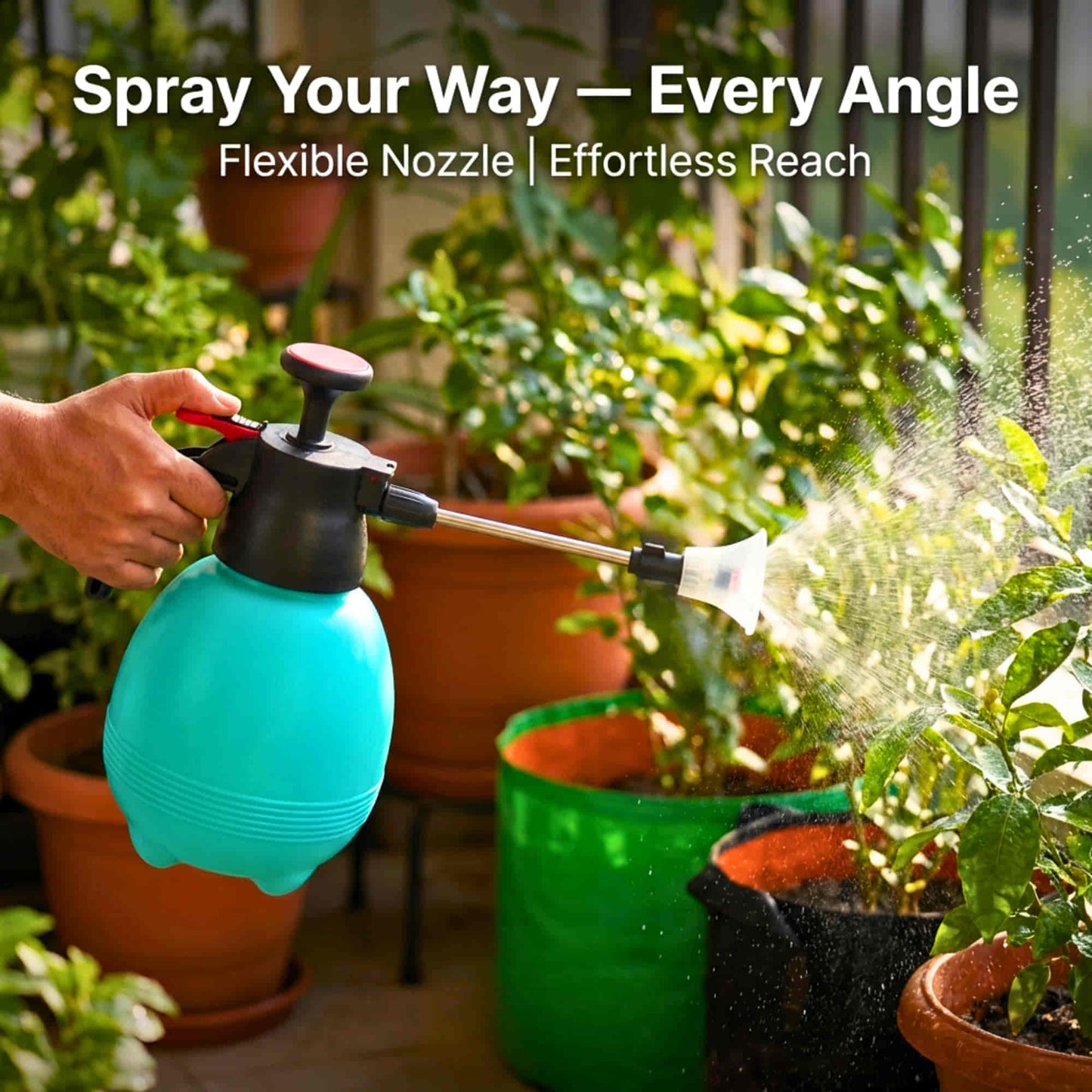 Spray Pump 360° Nozzle with Extended Wand for Gardening, Cleaning & Multipurpose Use (2L, Teal Color) | Adjustable Mist & Stream | Pressure Pump Sprayer