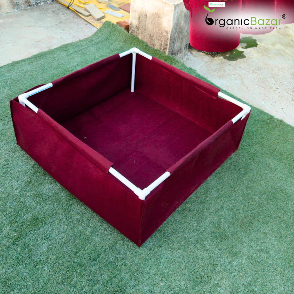 OrganicBazar 36x36x12 Geo Fabric Rectangular Grow Bag With Supporting PVC Pipes, Premium 450 GSM Raised Bed for Terrace Garden