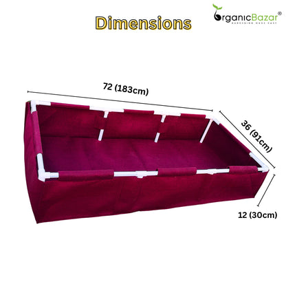 OrganicBazar Geo Fabric 72x36x12 Rectangular Grow Bag With Supporting PVC Pipes Frame, 450 GSM Raised Bed