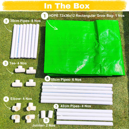 OrganicBazar 72x36x12 Rectangular Grow Bag With Supporting Pvc Pipes Frame, Premium HDPE Green Raised Bed