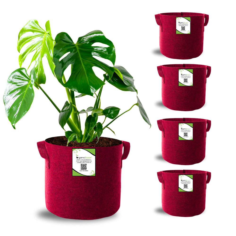 OrganicBazar 9x9 Geo Grow Bags Suitable for Vegetable and Flower Plants, Premium Quality 450 GSM Maroon Planters for Terrace Garden