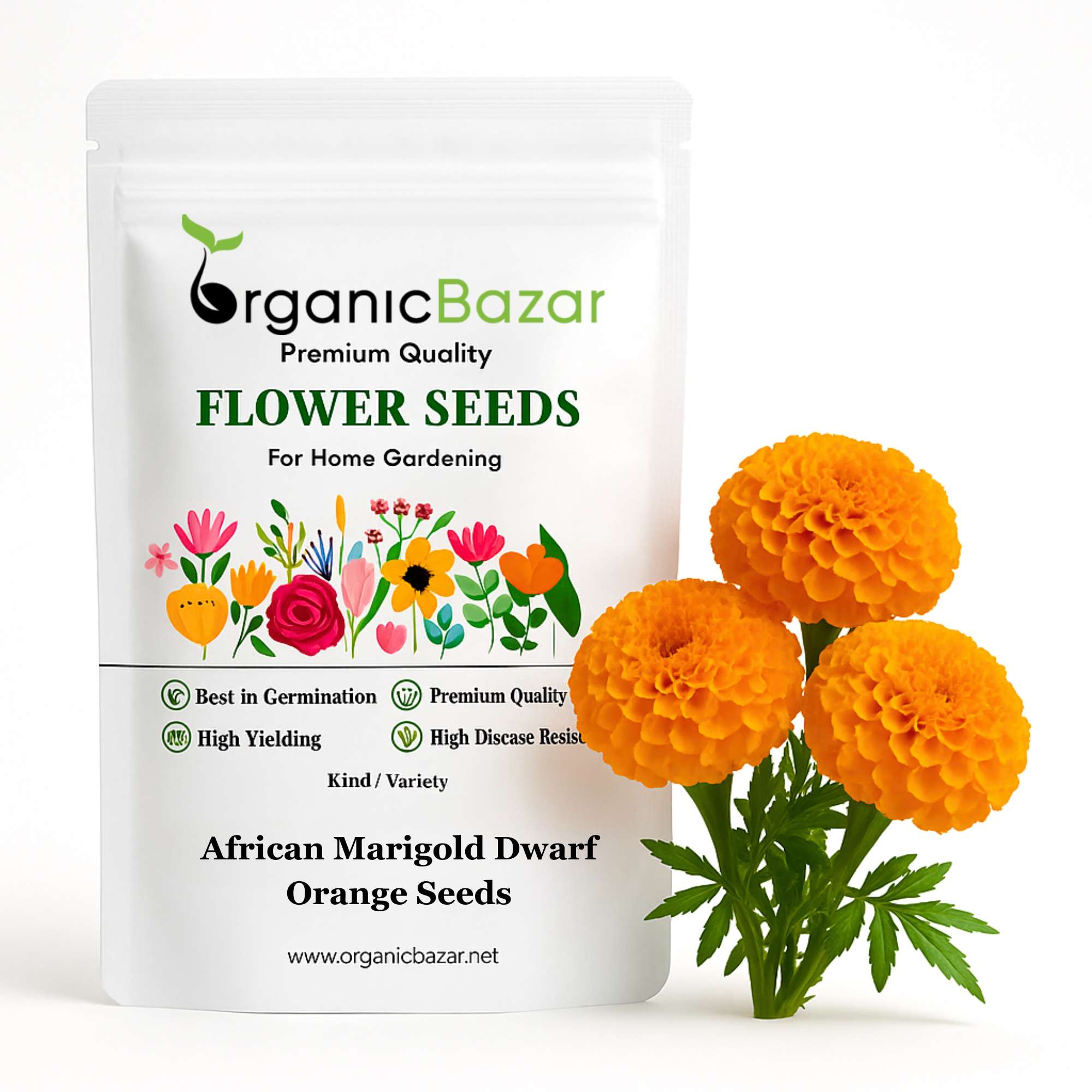 African Marigold (Genda) Dwarf Orange Seeds - 30 Seeds (गेंदा के बीज) High Germination/ Easy To grow/ Perfect for pots, balconies, or Terrace gardens