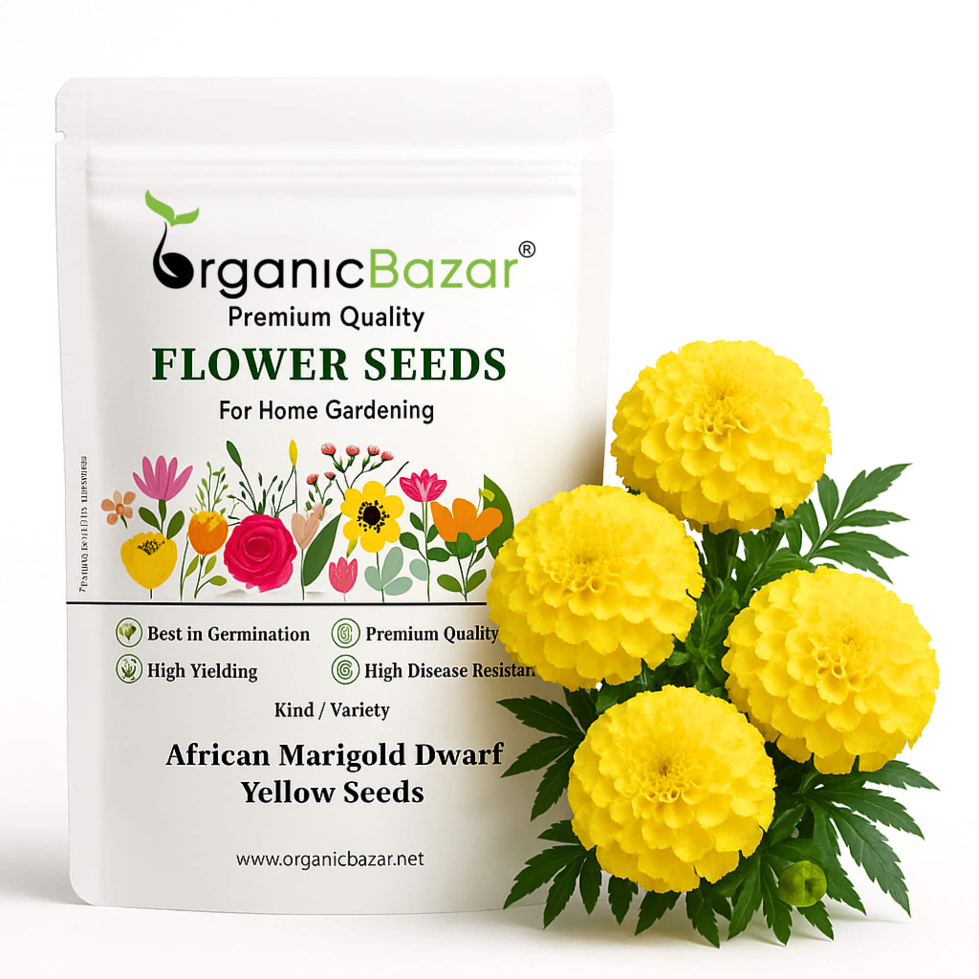 African Marigold Dwarf Yellow Seeds - 30 Seeds (गेंदा के बीज) High Germination/ Easy To grow/ Perfect for pots, balconies, or Terrace gardens