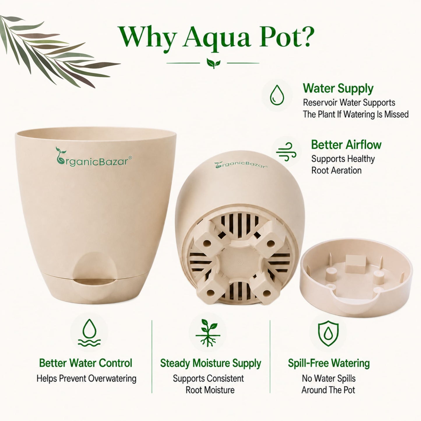 Aqua Pot | Self-Watering Plastic Planter | Indoor & Balcony Plants (Pack of 1)