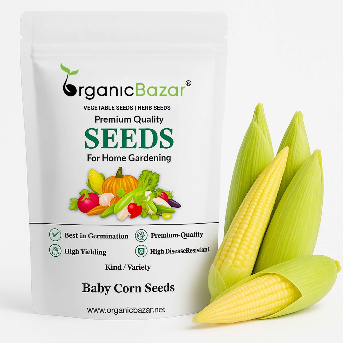 Baby Corn (Makka) Seeds - 30 Seeds (मक्का के बीज) High Germination, Easy to Grow, Premium Quality Baby Corn Seeds for Kitchen Gardening