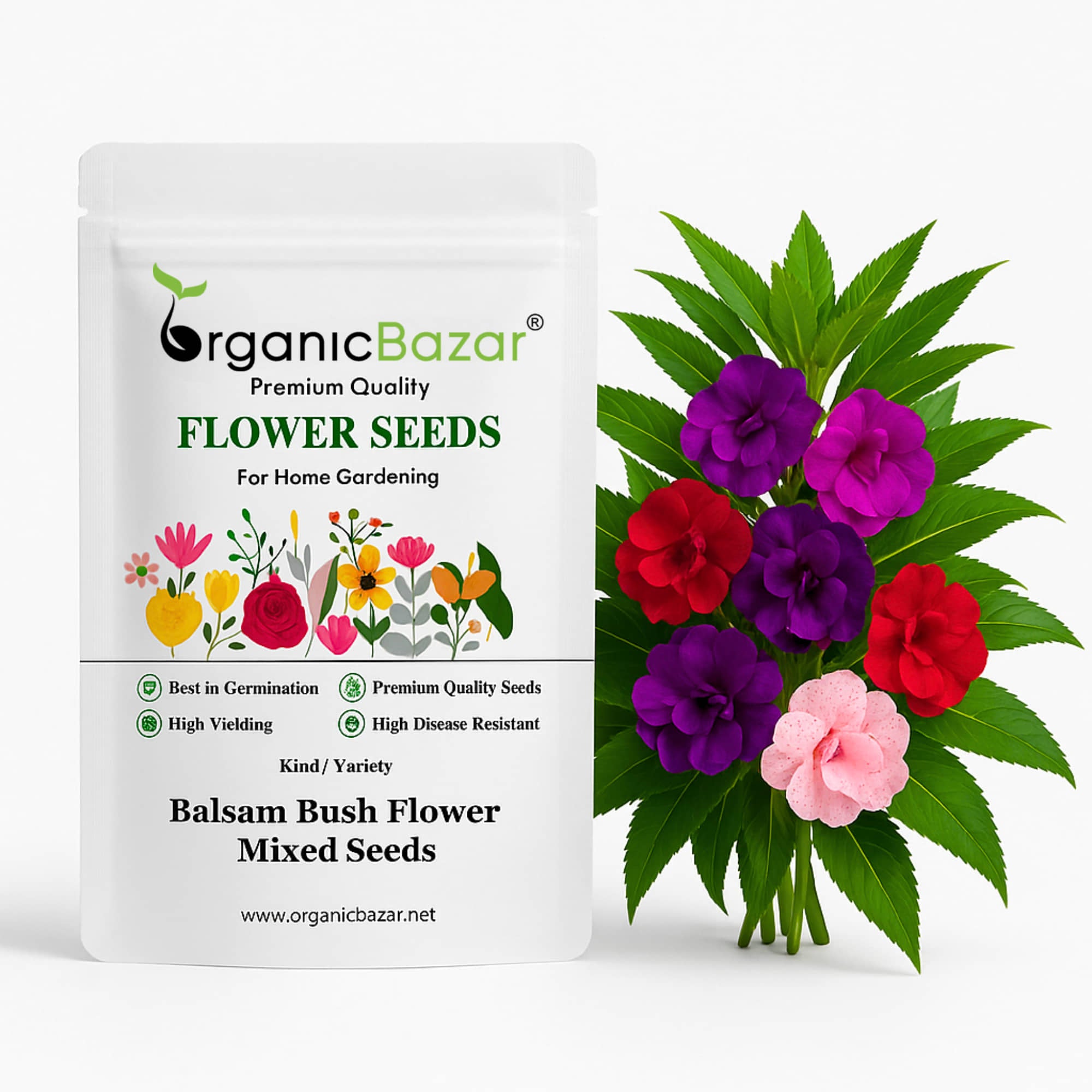 Balsam Bush Flower Mixed Seeds - (100 Seeds) (Gulmehndi/गुलमेहंदी के बीज) High Germination/ Easy to grow/Colorful Flower Seeds for Balcony & Terrace Garden