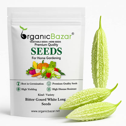 Bitter Gourd White Long Seeds - 10 Seeds (White Karela/ सफ़ेद करेला के बीज) Easy To grow, High Germination, High Yield Karela Seeds for Home Gardening