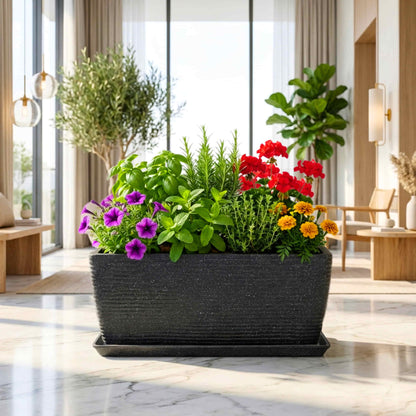 Roto Moulded Recta Planter Pot with Tray – Premium Balcony & Indoor Garden Planter