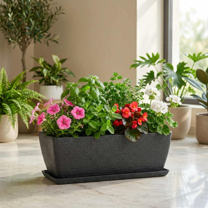 Roto Moulded Recta Planter Pot with Tray – Premium Balcony & Indoor Garden Planter