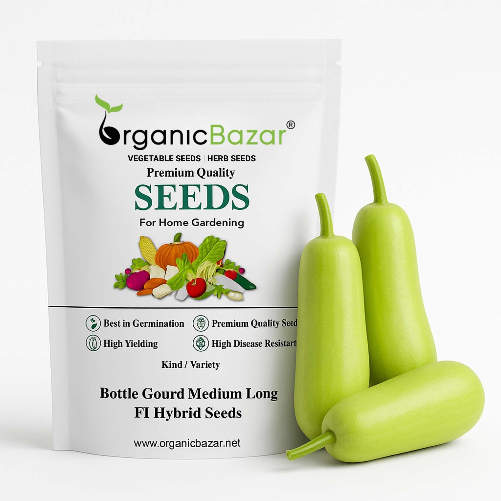 Bottle Gourd Medium Long F1 Hybrid Seeds - 12 Seeds (Lauki/ Ghiya/ लौकी के बीज) Easy To grow, High Germination, High Yield, Perfect Seeds for Terrace gardening