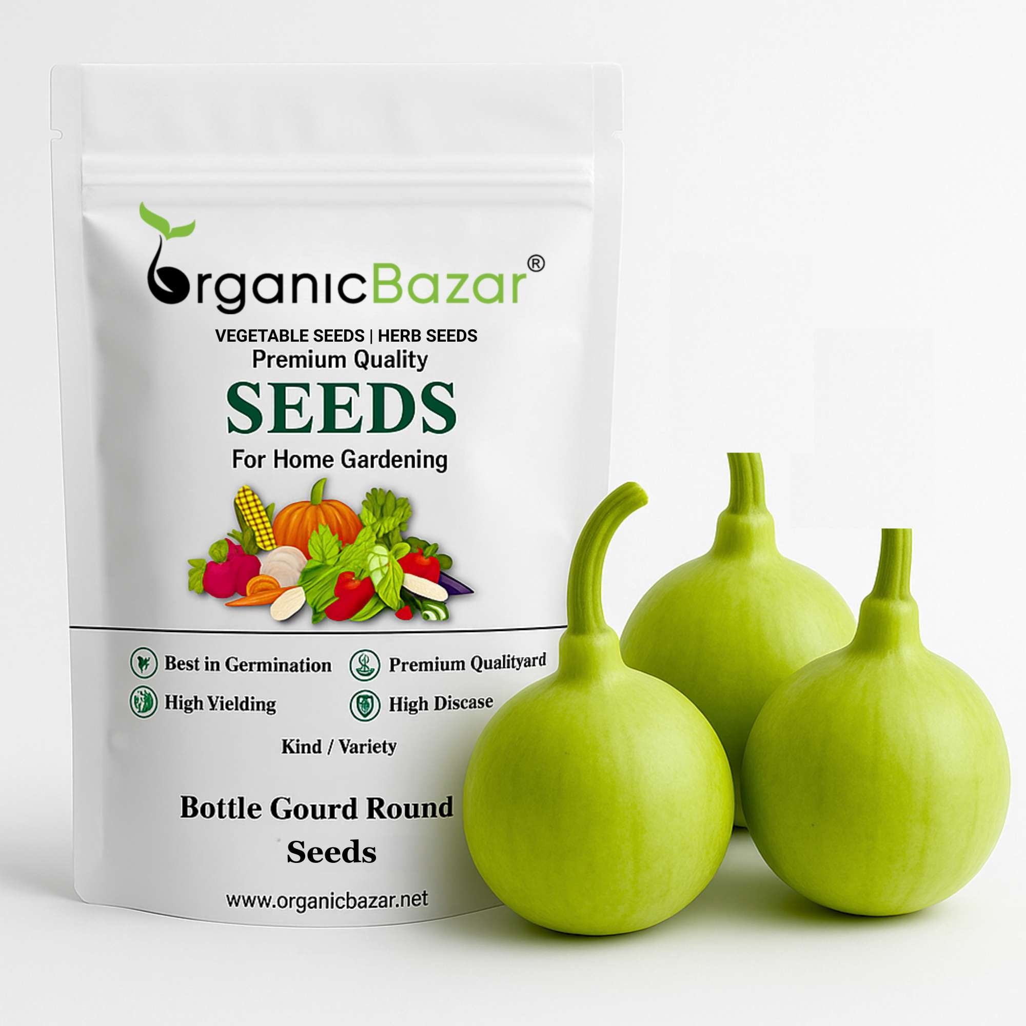 Bottle Gourd Round Seeds - 12 Seeds (गोल लौकी के बीज) Easy To grow, High Germination, High Yield,  Perfect Seeds for Terrace gardening