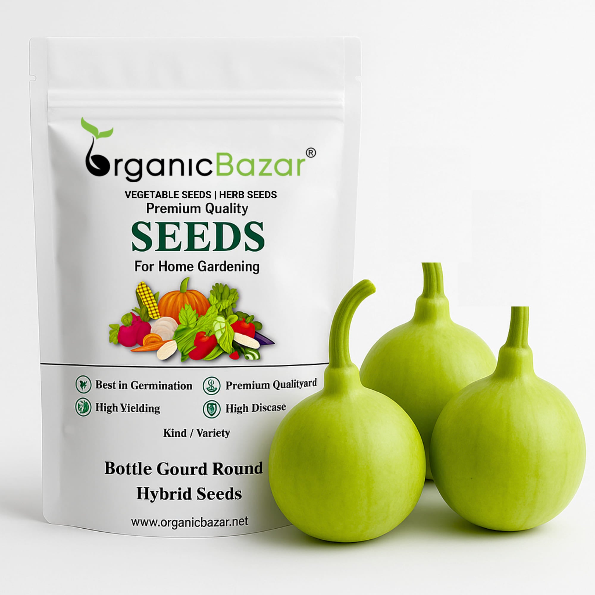 Bottle Gourd Round F1 Hybrid Seeds - 12 Seeds (गोल लौकी के बीज) Easy To grow, High Germination, High Yield,  Perfect Seeds for Terrace gardening