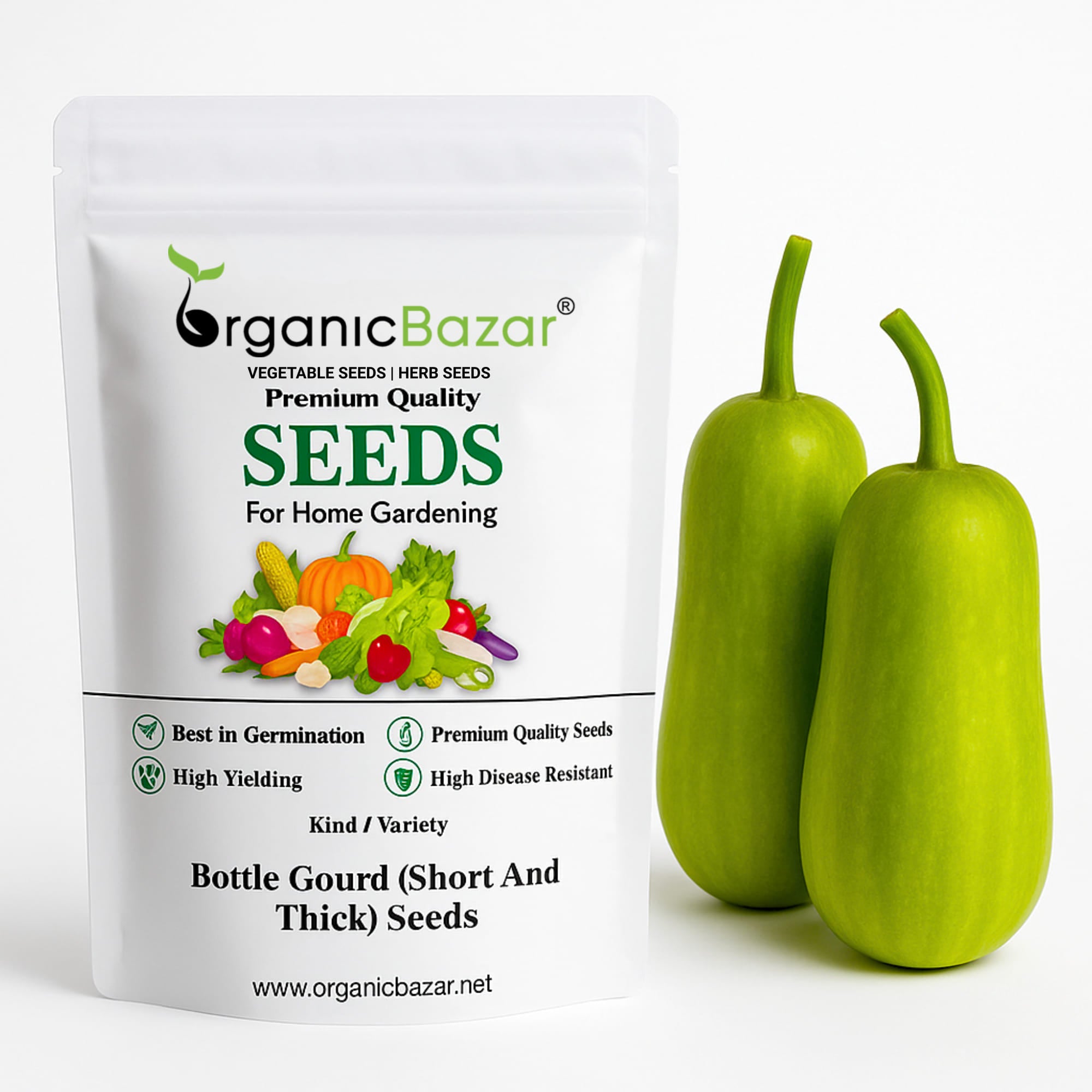 Bottle Gourd (Short And Thick) F1 Hybrid Seeds - 12 Seeds (Lauki/ Ghiya/ लौकी के बीज) Easy To grow, High Germination, High Yield,  Perfect Seeds for Terrace gardening