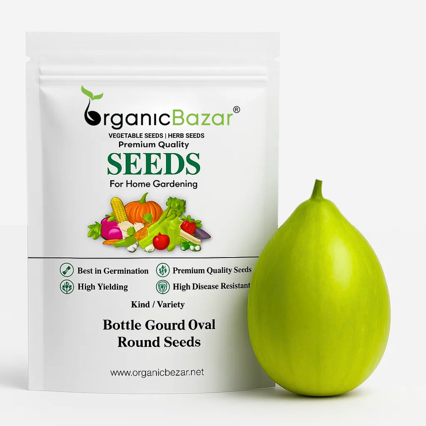 Bottle Gourd (Lauki / Ghiya) Oval Round Seeds - 12 Seeds (गोल लौकी के बीज) Easy To grow, High Germination, High Yield,  Perfect Seeds for Terrace gardening