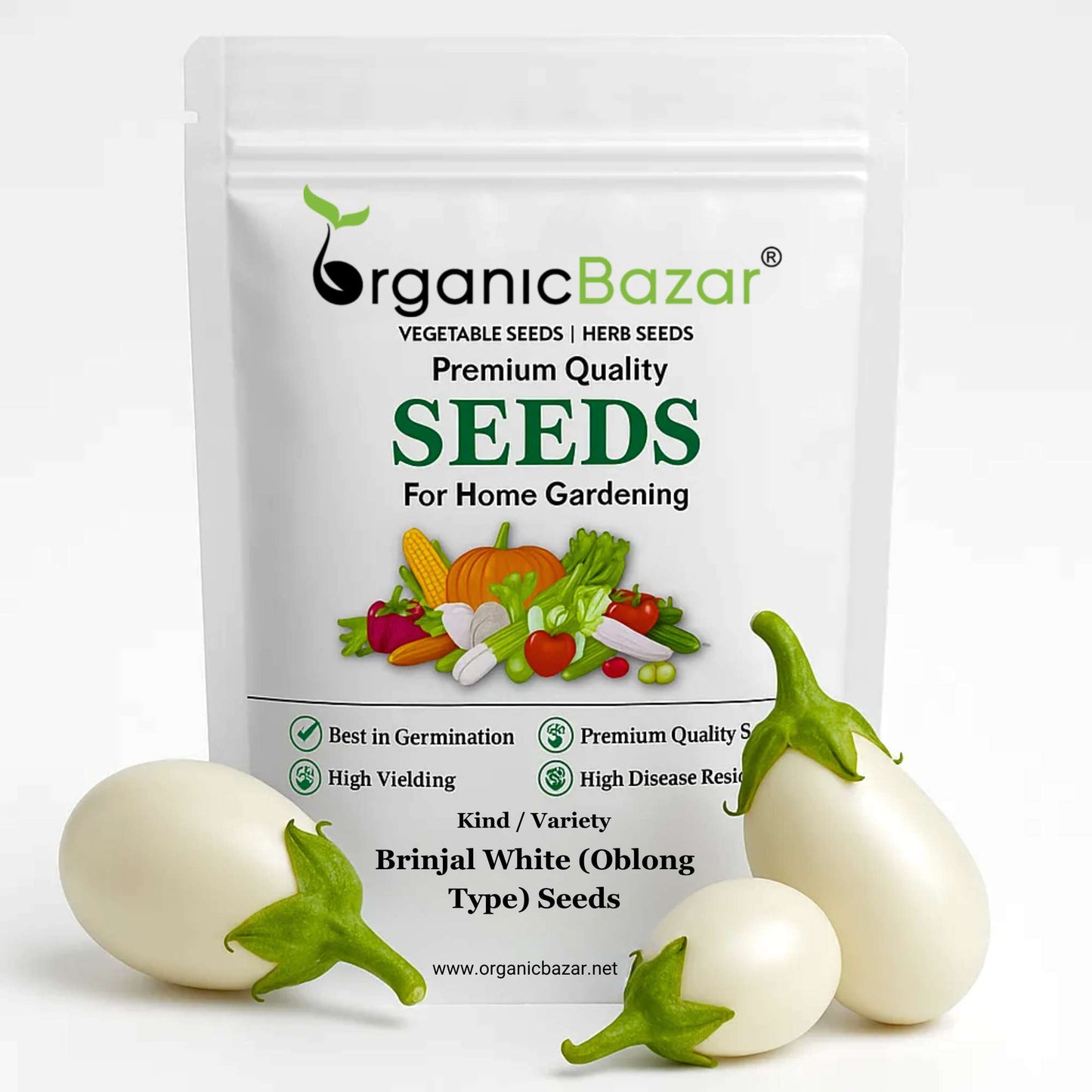 Brinjal White (Oblong Type) Seeds - (50 Seeds) High Germination/ High Yield / Ideal for Terrace/Kitchen Gardening (Baingan/eggplant/ बैंगन के बीज)