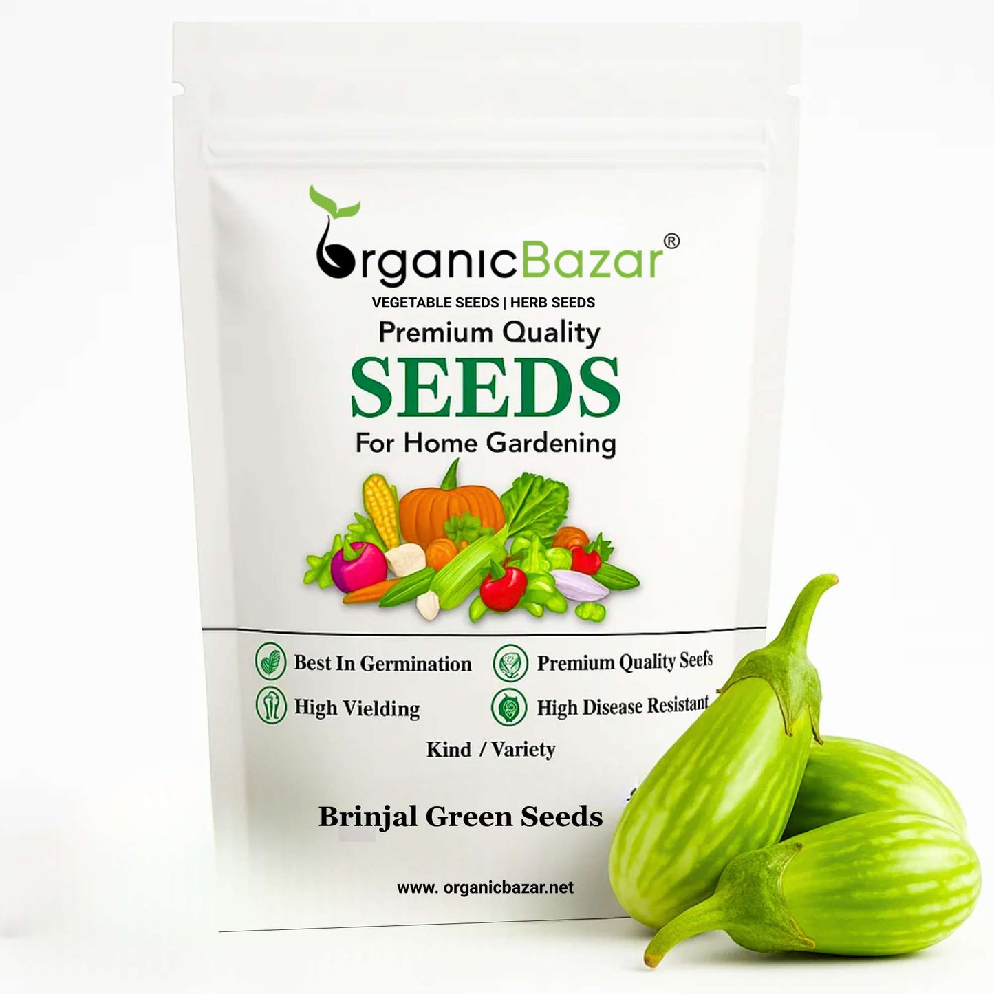 Brinjal Green Seeds - (50 Seeds) High Germination/ High Yield / Ideal for Terrace/Kitchen Gardening (Hara Baingan/eggplant/हरा बैंगन के बीज)