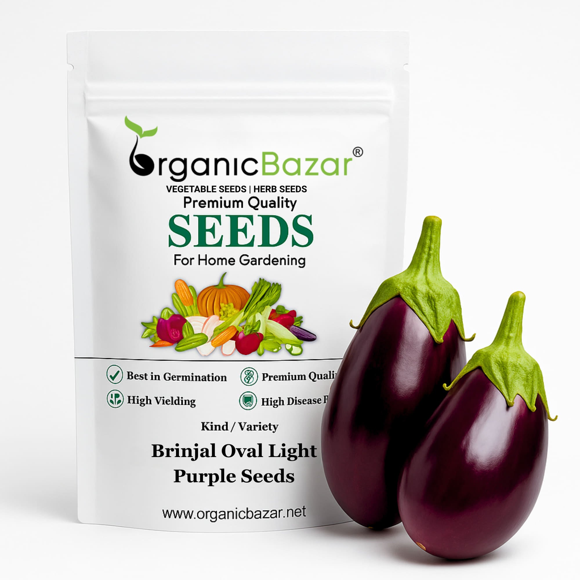 Brinjal Oval Light Purple F1 Hybrid Seeds - (50 Seeds) High Germination/ High Yield / Ideal for Terrace/ Kitchen Gardening (Bainganee Baingan/Eggplant/बैंगनी बैंगन के बीज)