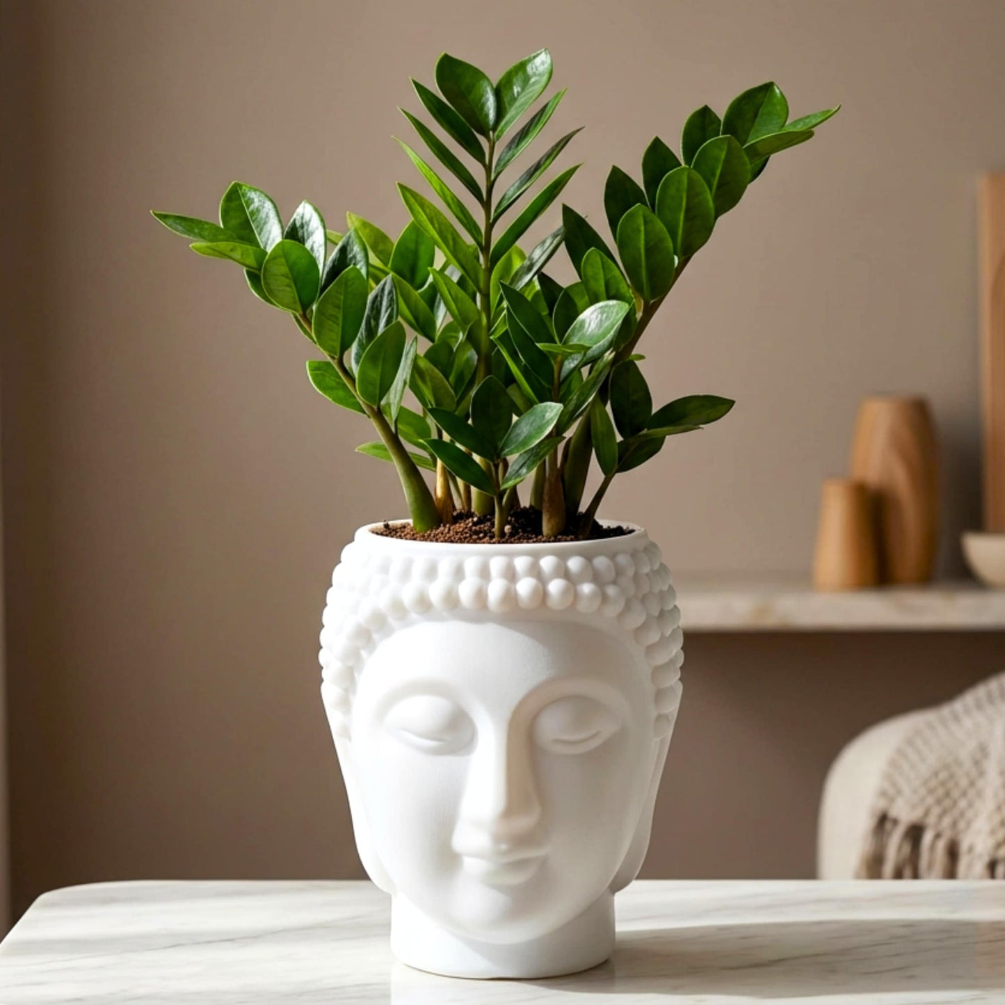 Buddha Face Planter Plastic Pot (Pack of 1) – Luxury Geometric Designer Unique Plant Pots for Living Room, Bedroom, Office, Villa, & premium commercial interiors