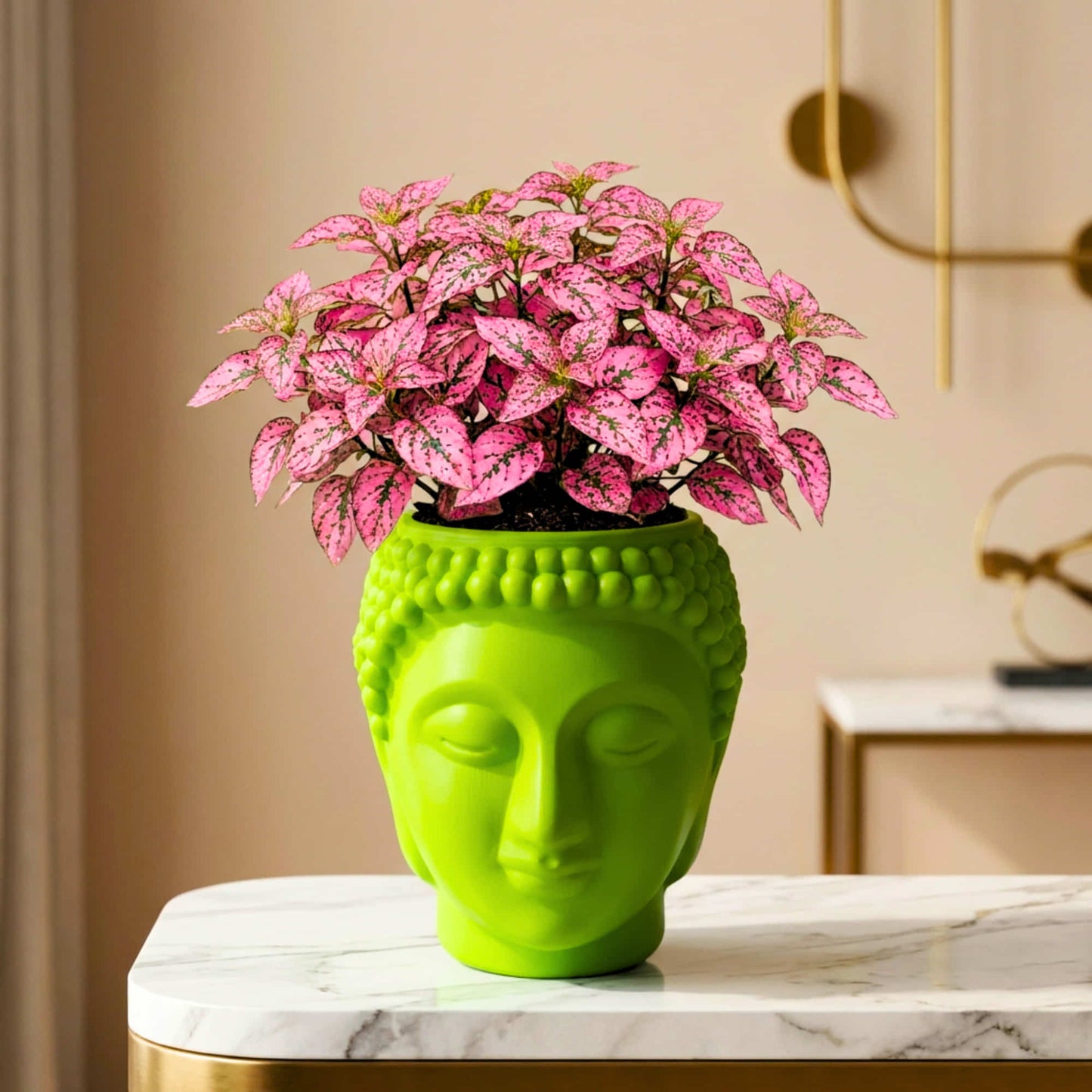 Buddha Face Planter Plastic Pot (Pack of 1) – Luxury Geometric Designer Unique Plant Pots for Living Room, Bedroom, Office, Villa, & premium commercial interiors