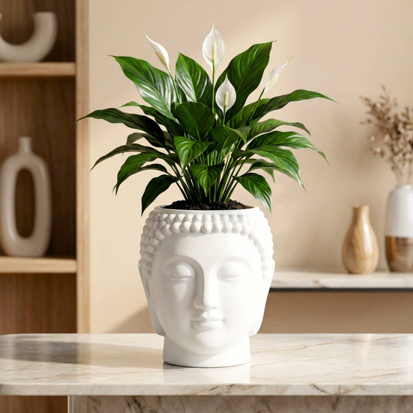 Buddha Face Planter Plastic Pot (Pack of 1) – Luxury Geometric Designer Unique Plant Pots for Living Room, Bedroom, Office, Villa, & premium commercial interiors