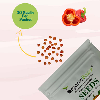 Capsicum Red ( Lal Shimla Mirch) Seeds - (30 Seeds) High Yield | High Germination | Best for Home Gardens ( लाल शिमला मिर्च के बीज)