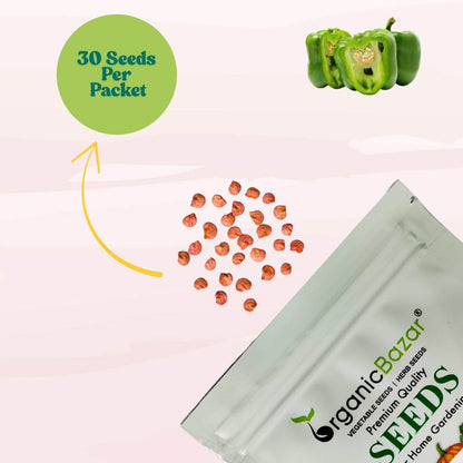 Capsicum (Hari Shimla Mirch) Seeds F1 Hybrid - (30 Seeds) High Yield | High Germination | Best for Home Gardens (हरी शिमला मिर्च के बीज)