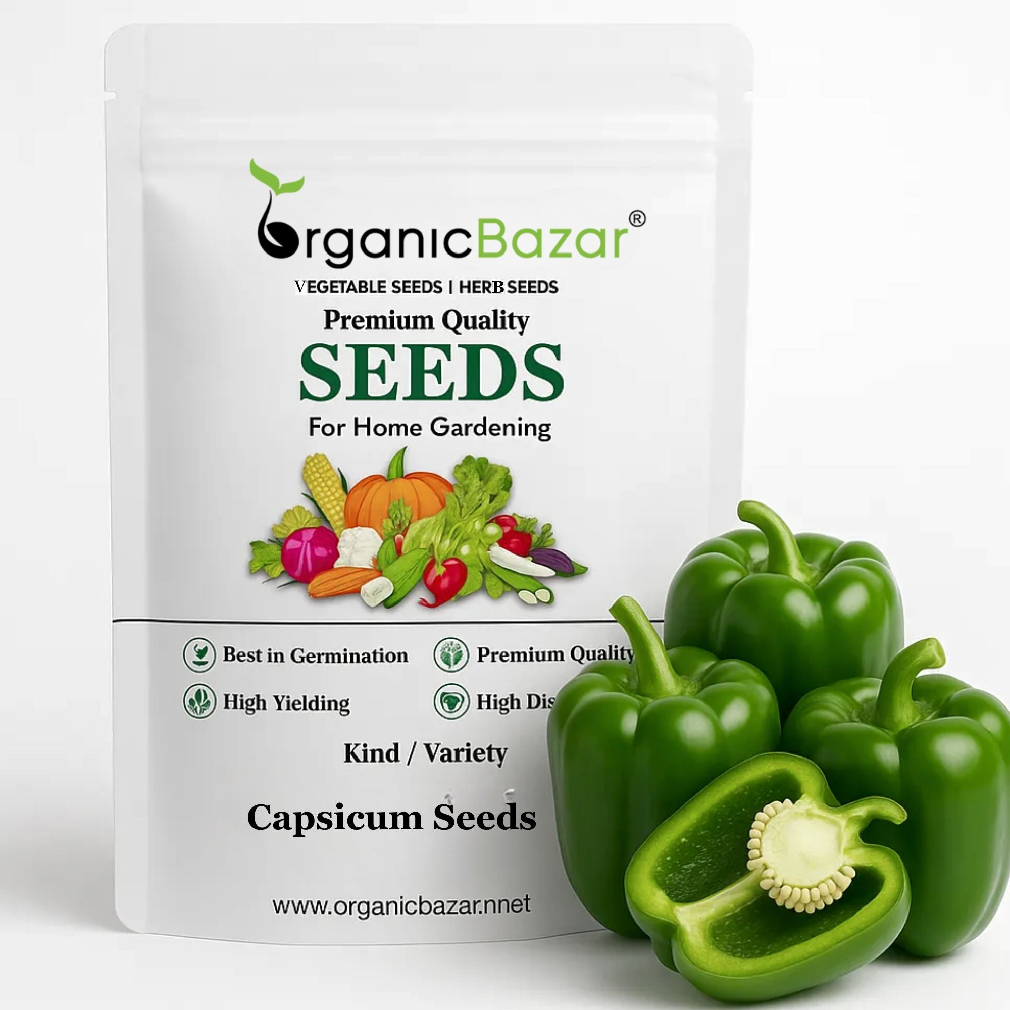 Capsicum (Hari Shimla Mirch) Seeds - (30 Seeds) High Yield | High Germination | Best for Home Gardens (हरी शिमला मिर्च के बीज)