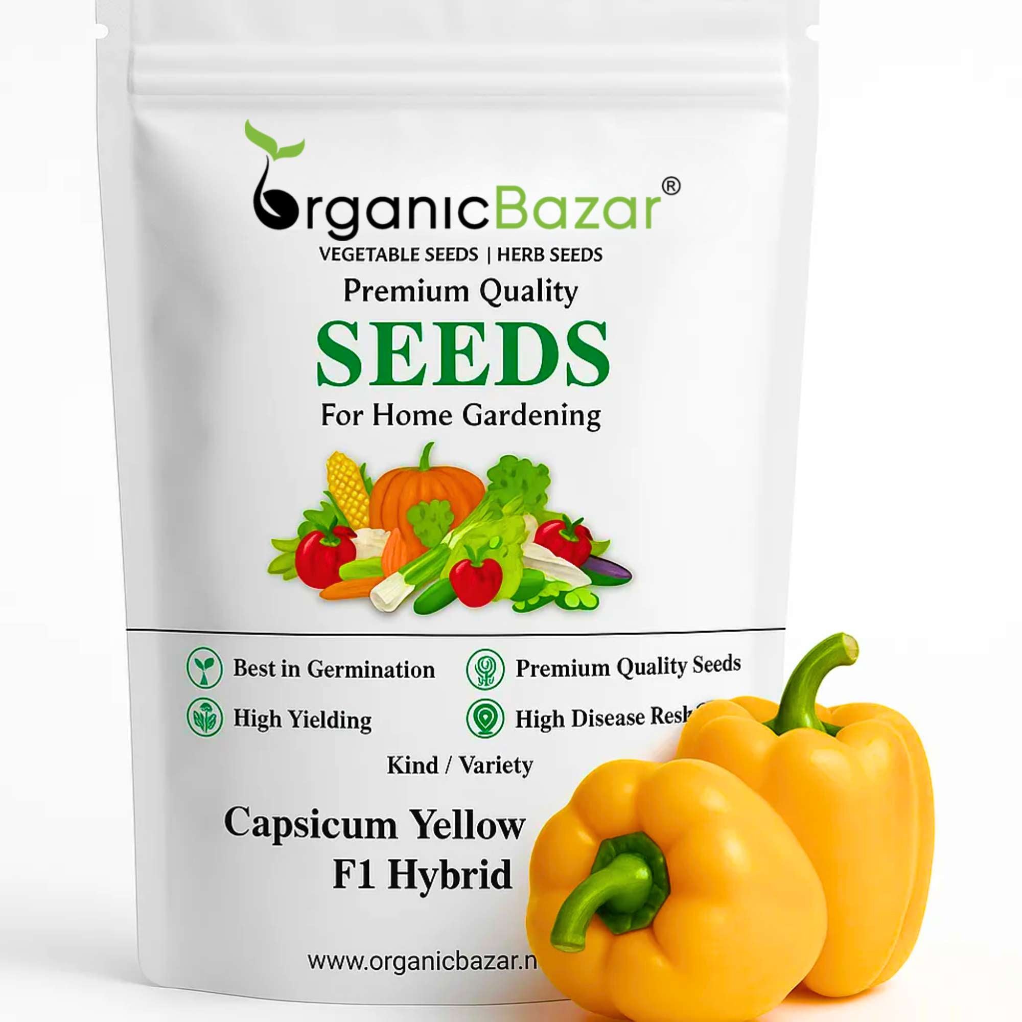 Capsicum Yellow (Pili Shimla Mirch) Seeds F1 Hybrid - (30 Seeds) High Yield | High Germination | Best for Home Gardens (पीली शिमला मिर्च के बीज)