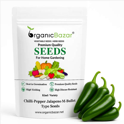Chilli-Pepper Jalapeno M-Bullet Type Seeds - (50 Seeds) High Yield | High Germination | Best for Home Gardens (मिर्च के बीज)
