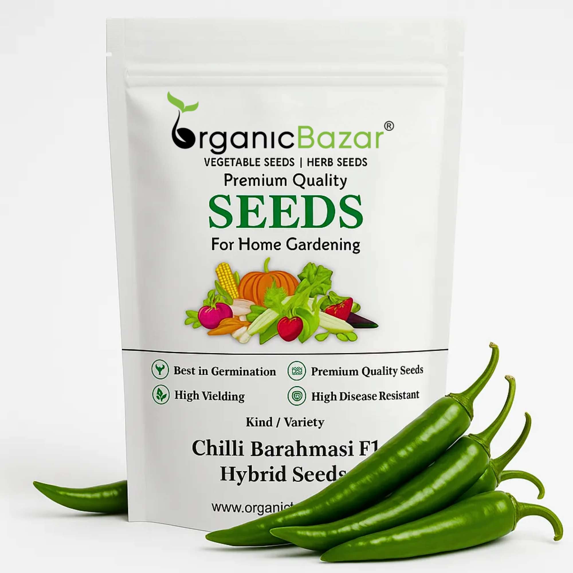 Chilli Barahmasi F1 Hybrid Seeds - (50 Seeds) High Yield | High Germination | Best for Home Gardens (मिर्च के बीज) (Mirch/ मिर्च के बीज)