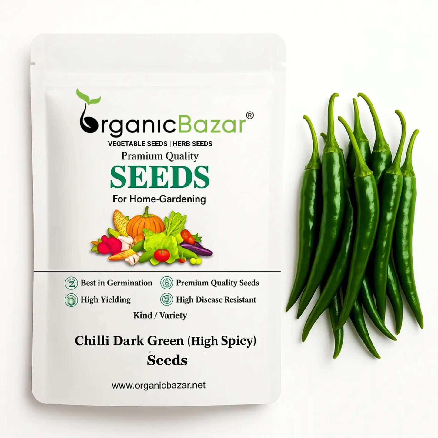 Chilli Dark Green (High Spicy) Seeds - (50 Seeds) High Yield | High Germination | Best for Home Gardens (मिर्च के बीज)
