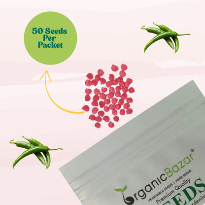 Chilli Dark Green (High Spicy) Seeds - (50 Seeds) High Yield | High Germination | Best for Home Gardens (मिर्च के बीज)