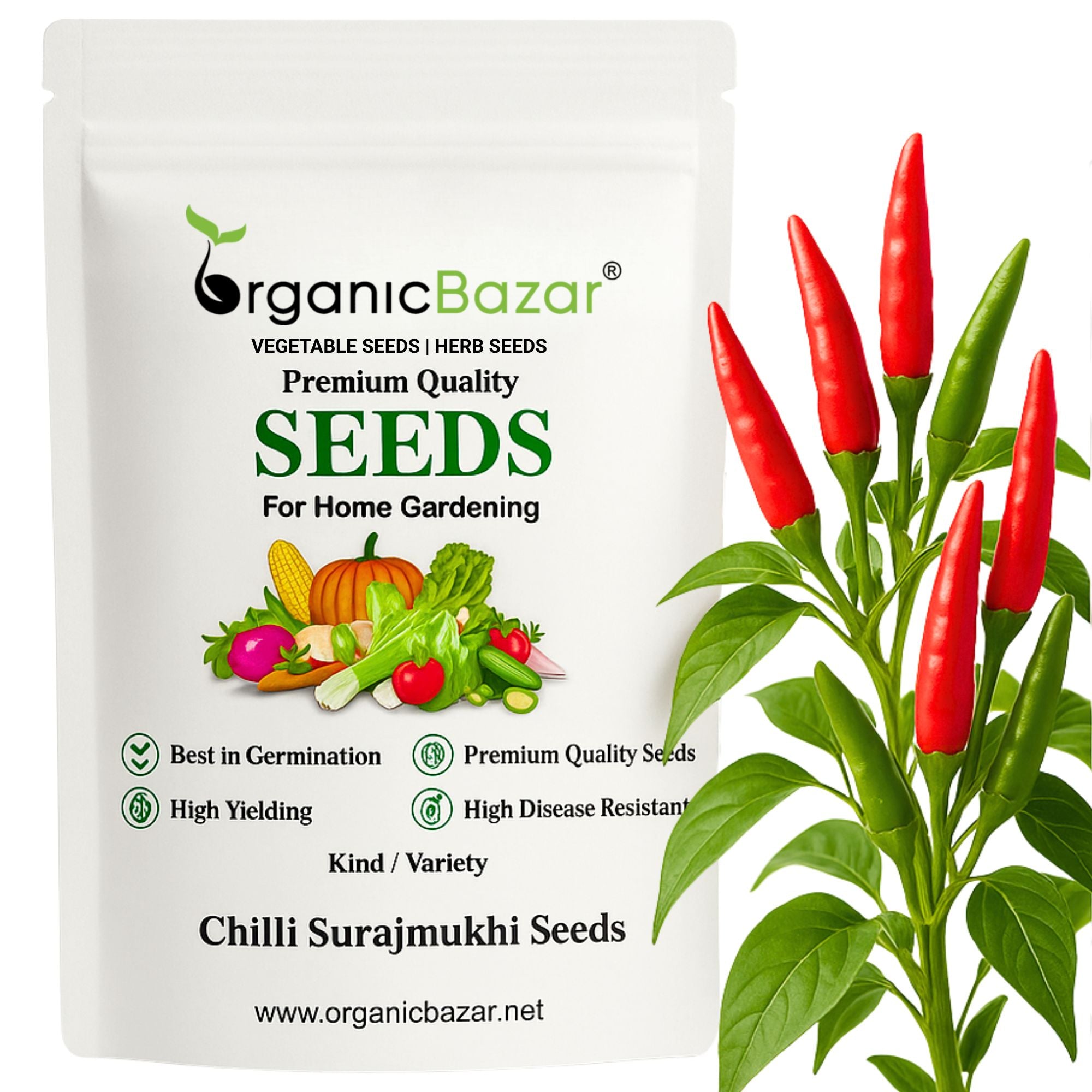 Chilli Surajmukhi Seeds - (50 Seeds) High Yield | High Germination | Best for Home Gardens (मिर्च के बीज)