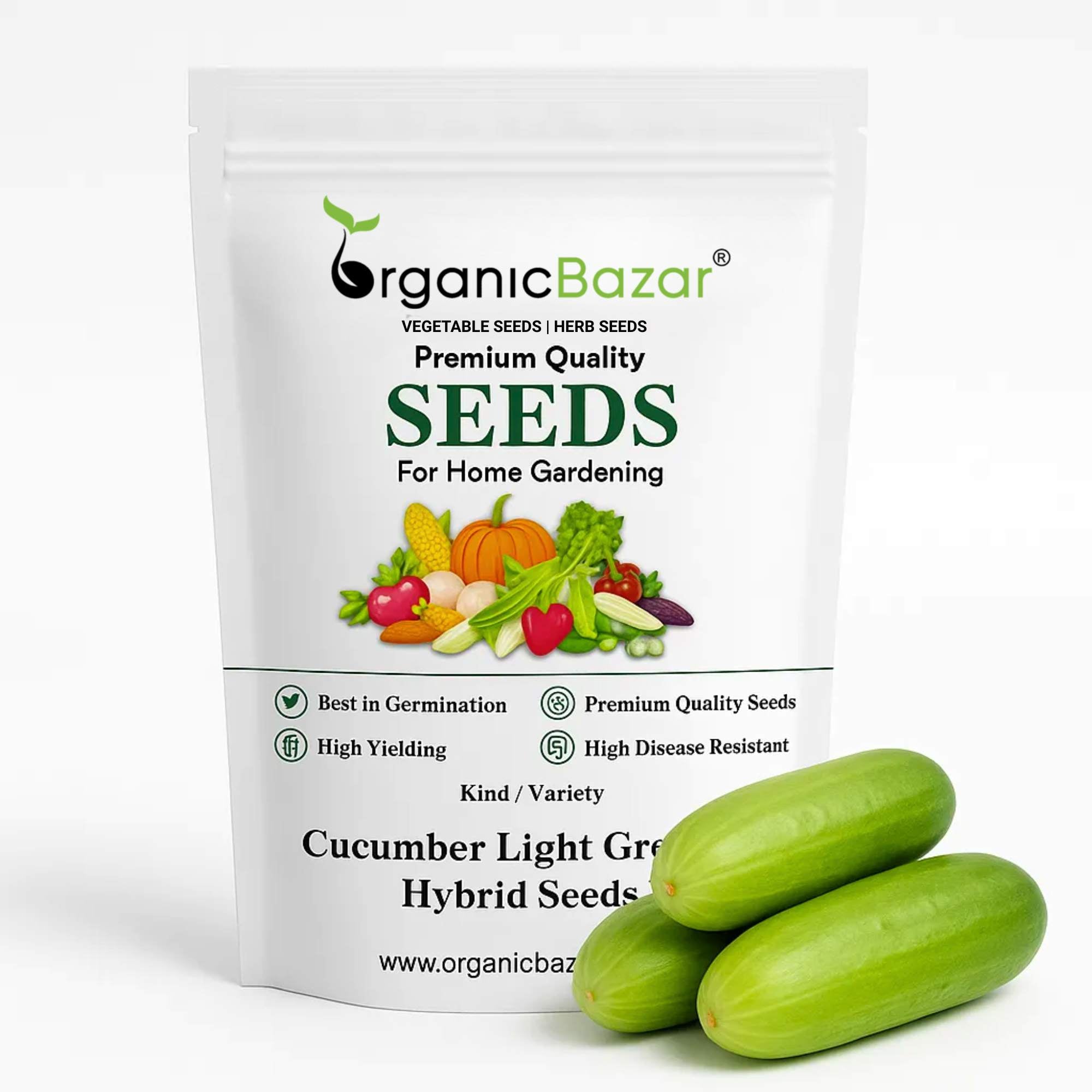 Cucumber Light Green Seeds - 20 Seeds (Kakdi/ककड़ी/खीरा के बीज) High Germination, Easy to Grow, High Yield Seeds For Terrace Gardening