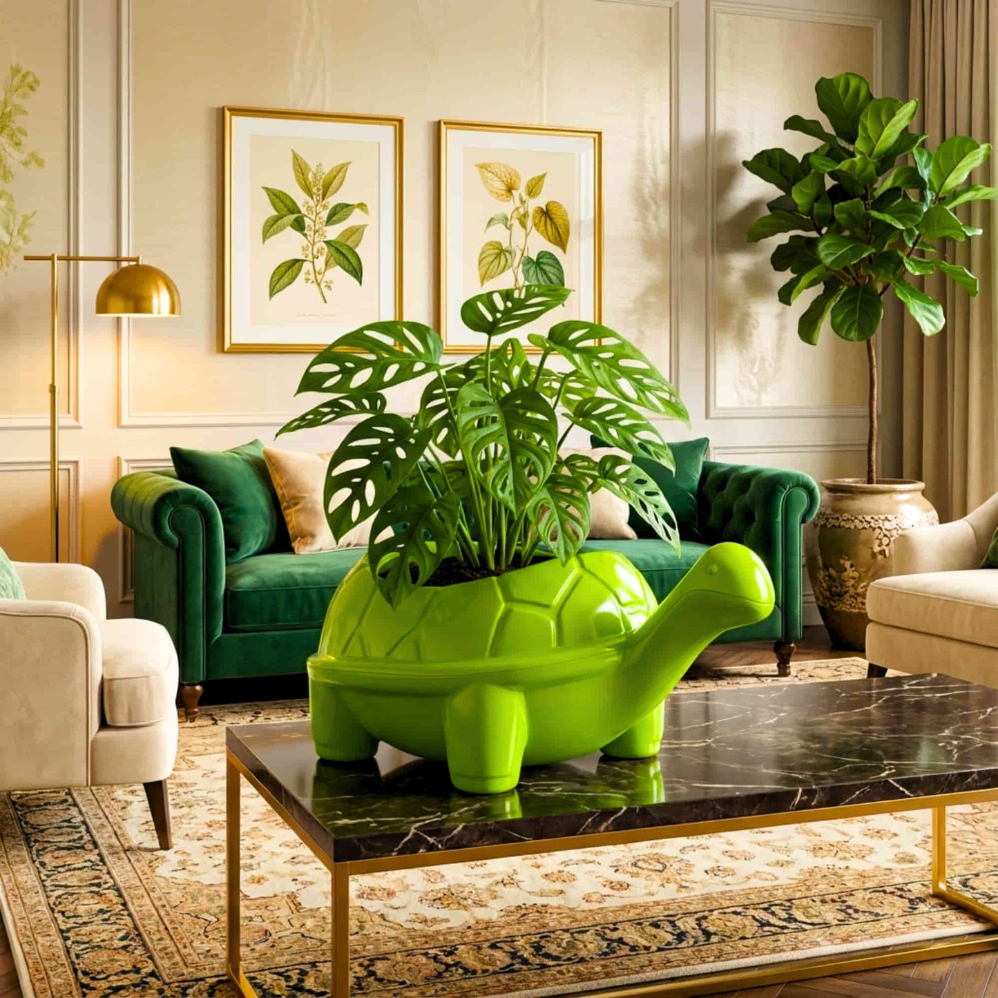 Tortoise Plastic Pot, Unique and Charming Decorative Planters, Ideal for Indoor and Outdoor Gardening or Gifting Purpose (Pack of 1, Lime  Green)