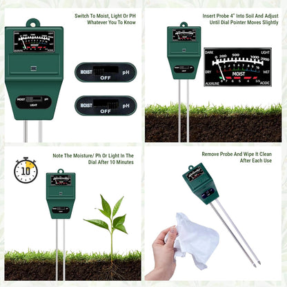 3-in-1 pH Meter for Soil Testing – With Moisture & Light Sensor Ideal for Home Gardening