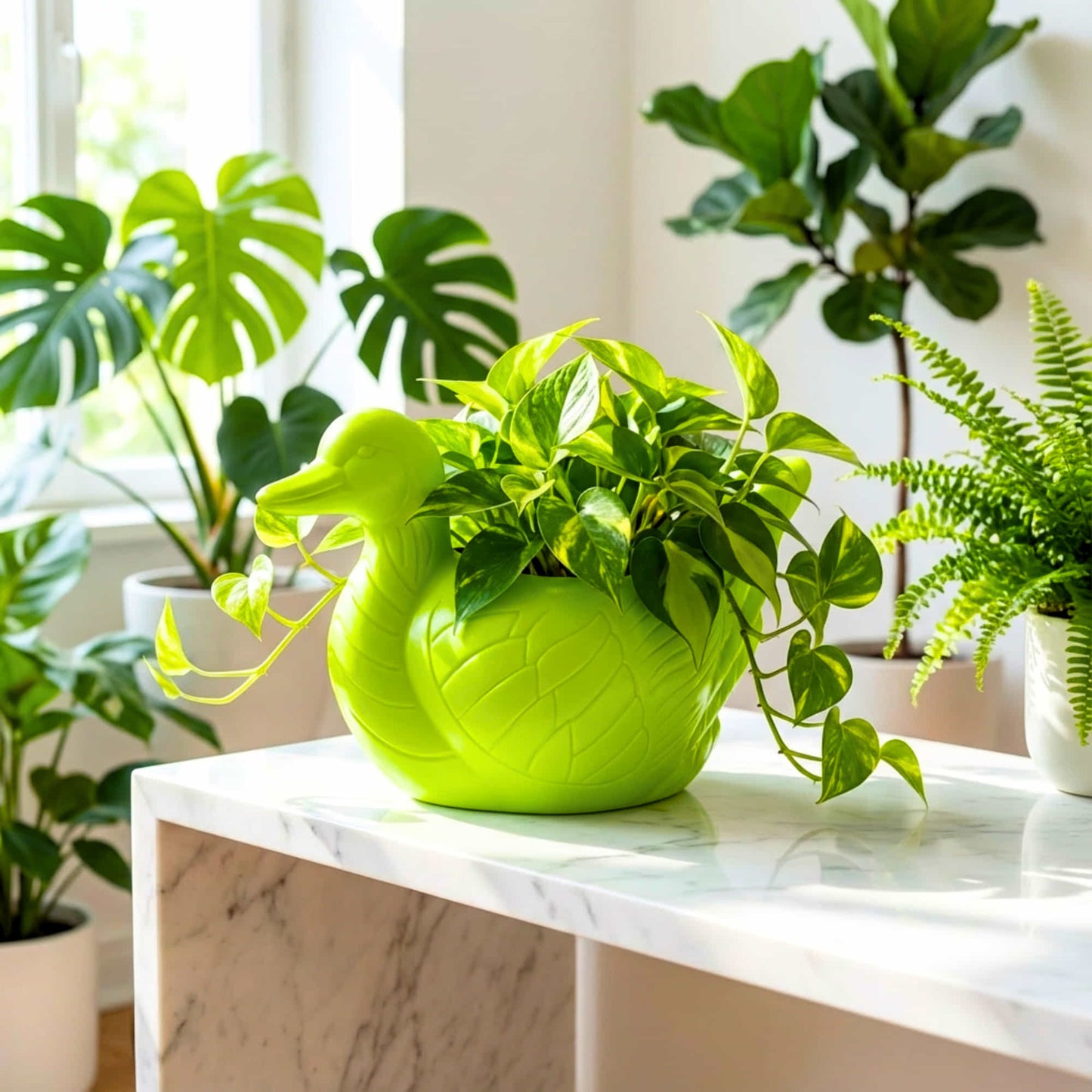 Duck Plastic Pot, Unique and Charming Decorative Planters, Ideal for Indoor and Outdoor Gardening or Gifting Purpose (Pack of 1, Lime  Green)