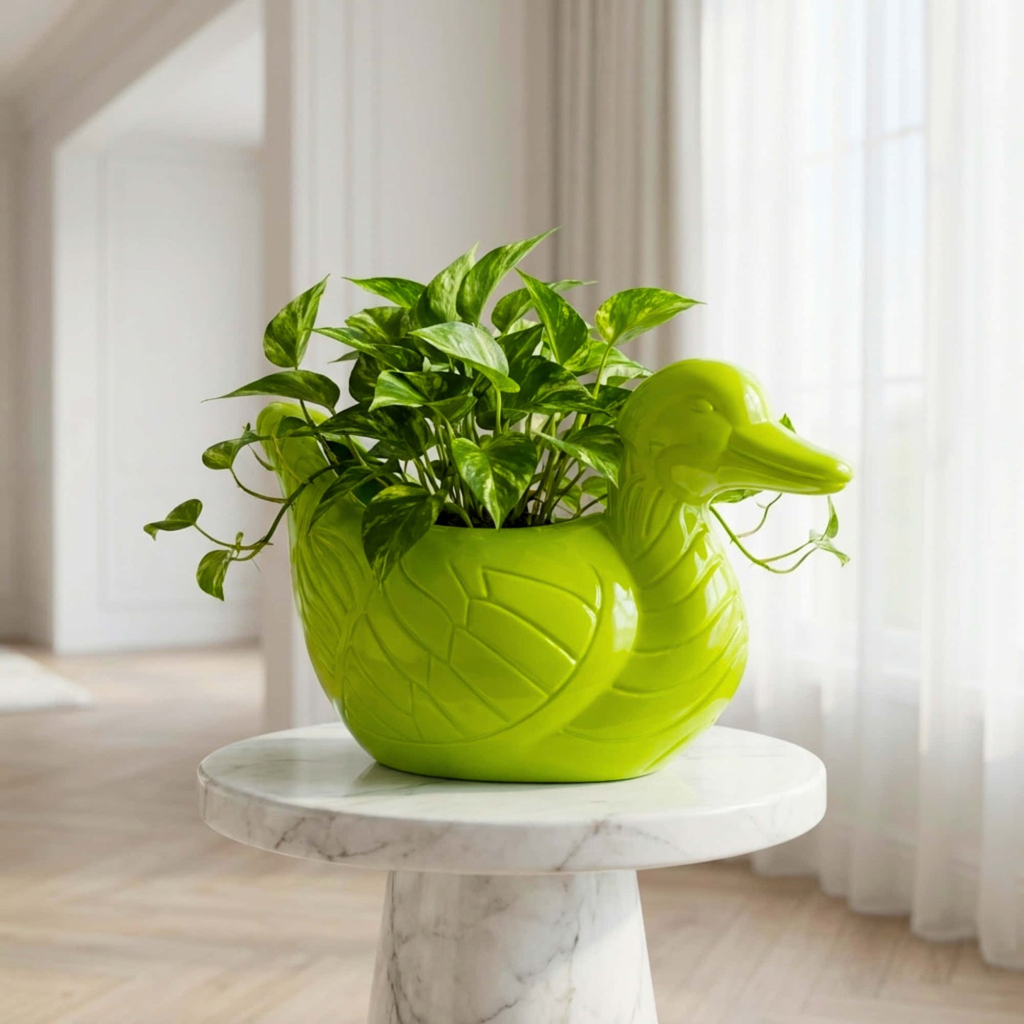 Duck Plastic Pot, Unique and Charming Decorative Planters, Ideal for Indoor and Outdoor Gardening or Gifting Purpose (Pack of 1, Lime  Green)