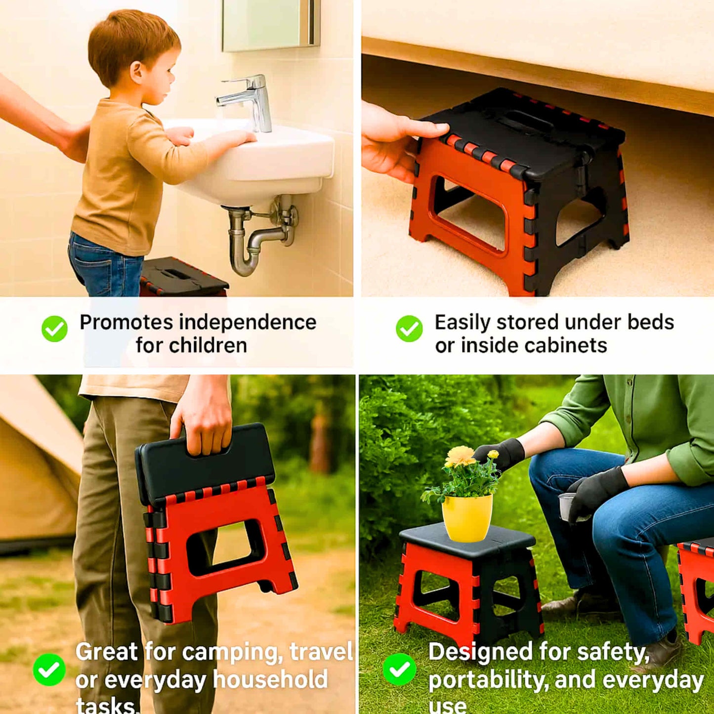 Non-Slip Folding Stool (Multi-color) | Compact & Portable | Multipurpose for Kitchen, Bathroom, Garden, and Outdoor Use (Random Color, Pack of 1)