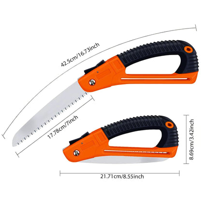 Folding Pruning Saw Stainless Steel Fine Teeth Blade with Locking System | Foldable, Anti-Slip Handle | For Wood, PVC Pipe & DIY Crafts (Orange-Black)
