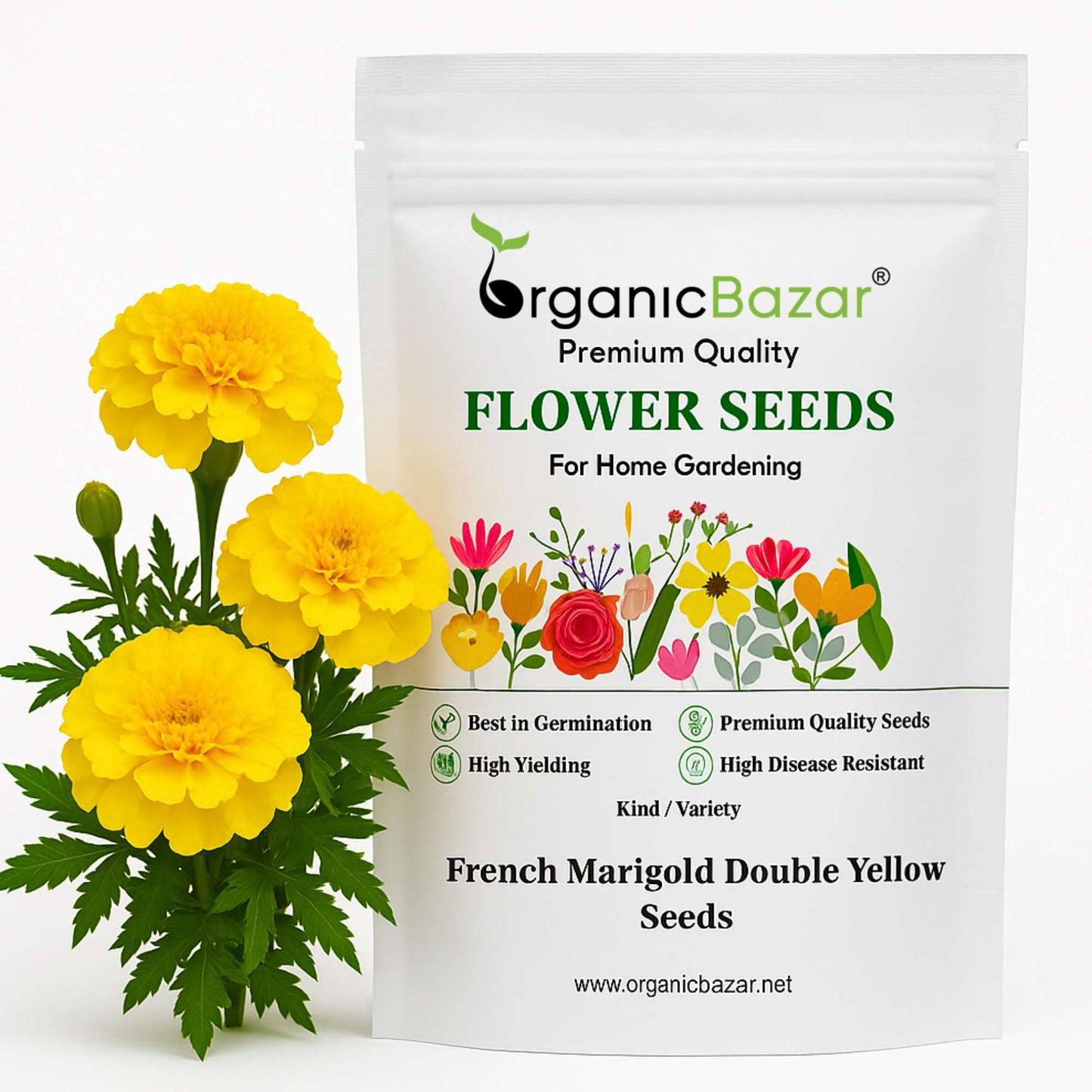 French Marigold Double Yellow Seeds - 100 Seeds (Genda/गेंदा के फूल के बीज) High Germination/ Easy To grow/ Perfect for pots, balconies, or Terrace gardens