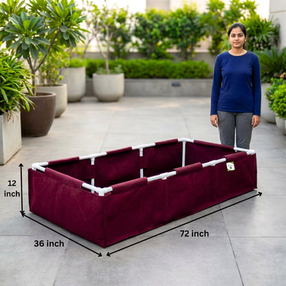 OrganicBazar 72x36x12 Geo Fabric Rectangular Grow Bag With Supporting PVC Pipes, 450 GSM Raised Bed for Terrace Garden