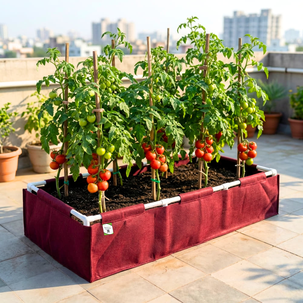 OrganicBazar 72x36x12 Geo Fabric Rectangular Grow Bag With Supporting PVC Pipes, 450 GSM Raised Bed for Terrace Garden