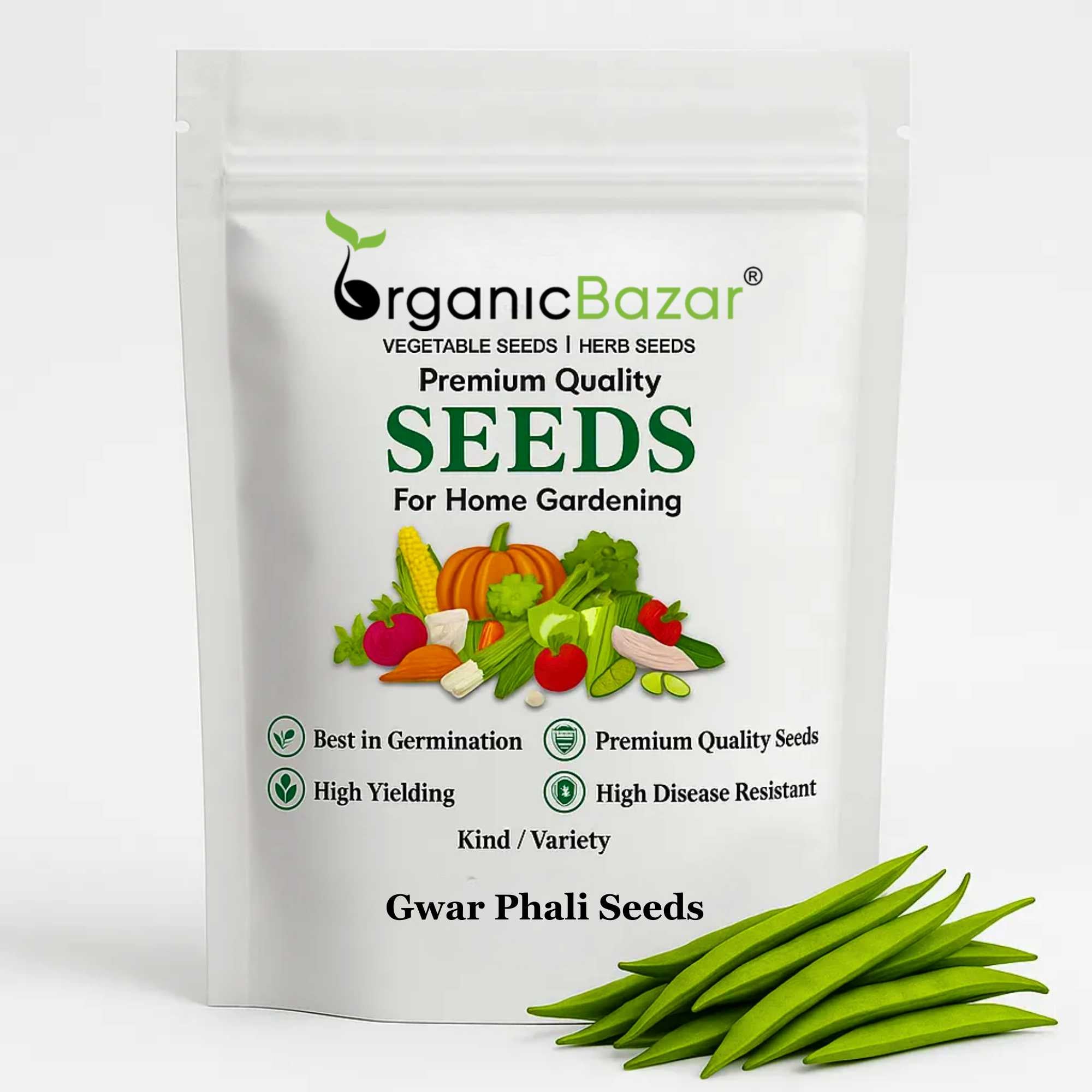 Gwar Phali Seeds - 50 Seeds (Cluster Beans/क्लस्टर बीन्स/ग्वार फली के बीज) High Germination, Easy to Grow Seeds For Terrace Gardening