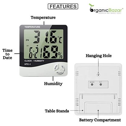 HTC-1 Digital Temperature Humidity Meter with clock Big LCD Display