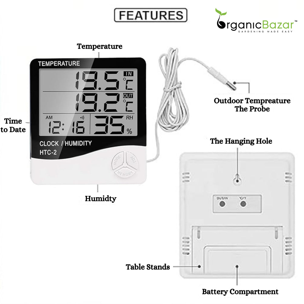 HTC-2 Digital Temperature Humidity Meter Clock With Sensor Cable